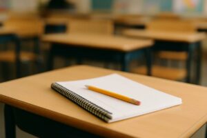 Quaderno e matita per un articolo su adozione, scuola e diritto di raccontare la propria storia