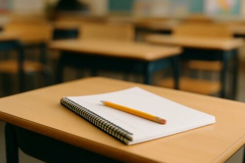 Quaderno e matita per un articolo su adozione, scuola e diritto di raccontare la propria storia